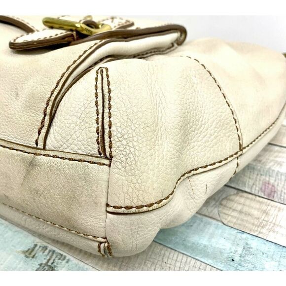 VINTAGE FOSSIL IVORY GENUINE LEATHER MEDIUM HOBO TOTE SHOULDER BAG HANDBAG PURSE - Picture 8 of 11
